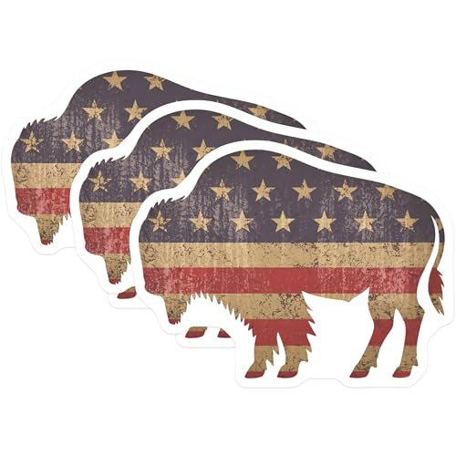 (3 Pack) American Buffalo Decals - Patriotic Bison - USA Flag Decal - 3 Inches On Longest Side - Easy Peel & Apply - Made in USA - 3MCS8330