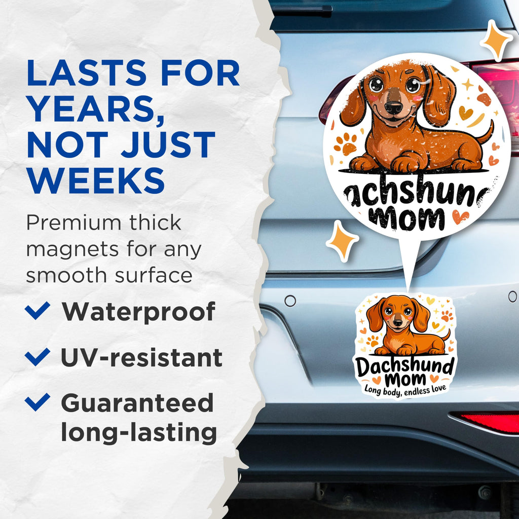 (2 Pack) Dachshund Mom Magnets - Wiener Dog Owner Decor - Pet Parent Cute Dog Design - 5 Inches On Longest Side - Thick Durable Magnet - Made in USA - MAG26933