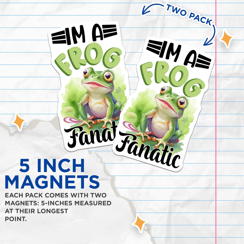 (2 Pack) Frog Fanatic Magnets - Cute Amphibian Decor - Magnet Set for Fridge - 5" On Longest Side - Premium Magnet - for Cars, Refrigerators, Toolboxes, Lockers - Made in USA - MAG16817
