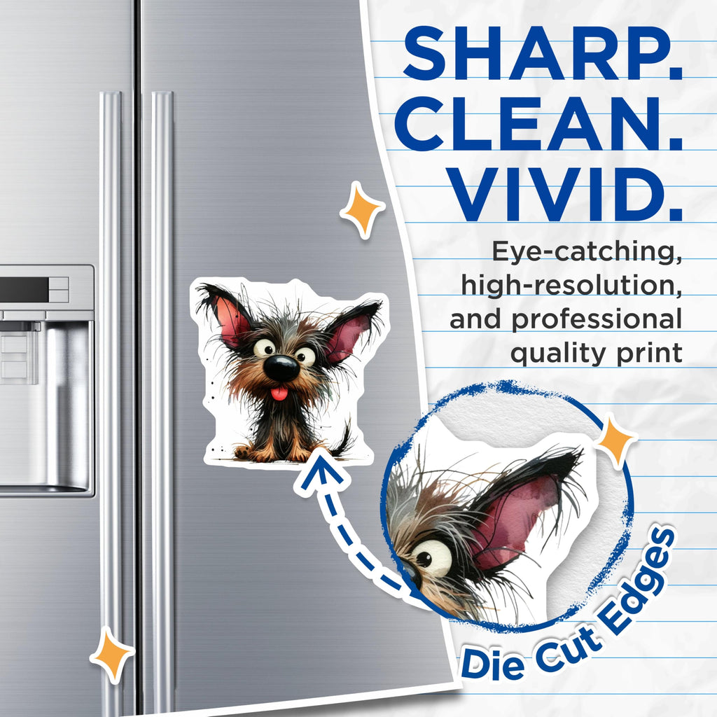 (2 Pack) Cute Scruffy Dog Magnets - Funny Cartoon Terrier Pet Lover Refrigerator Decor - Adorable Yorkie Art - 5 Inches On Longest Side - Thick Durable Magnet - Made in USA - MAG26292
