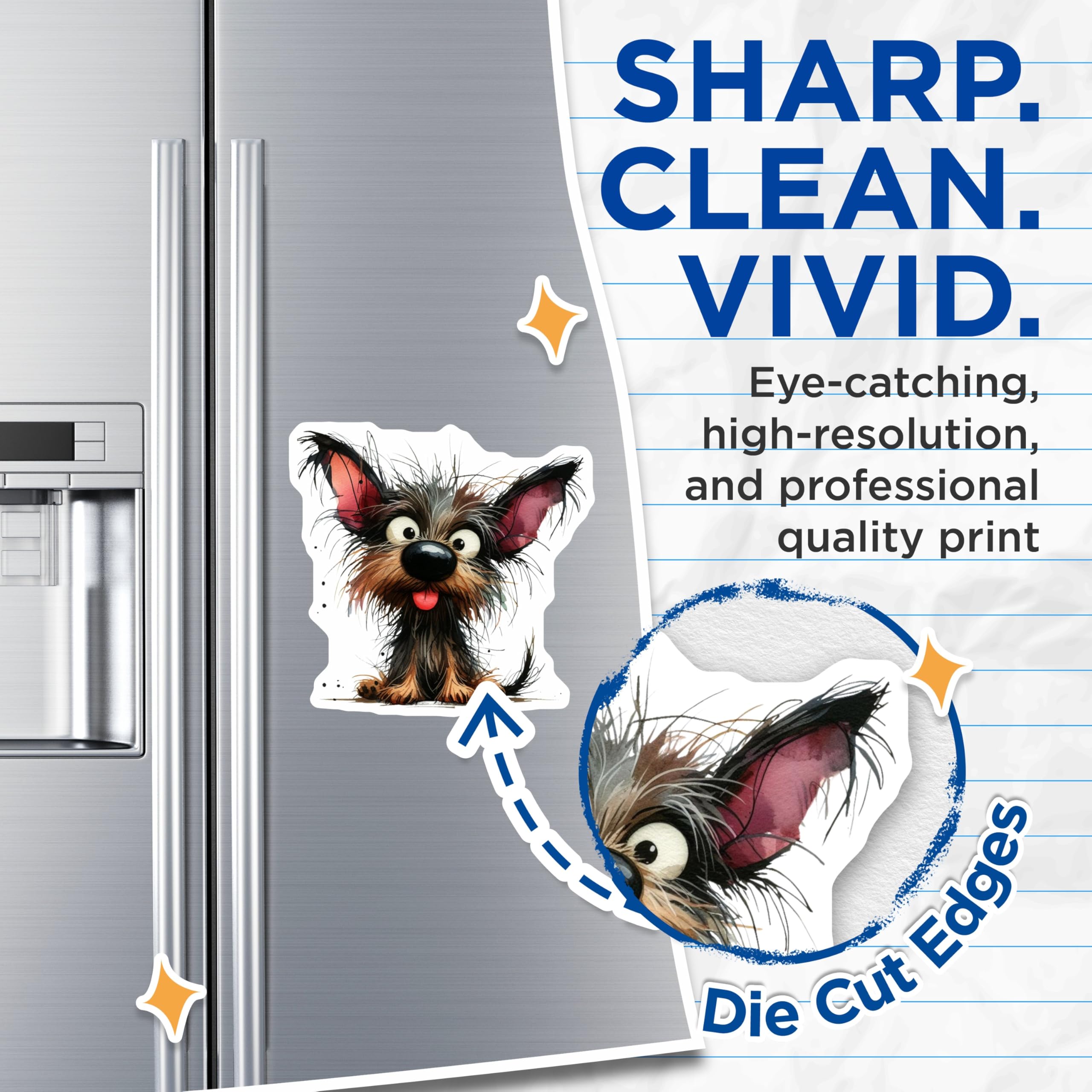 (2 Pack) Cute Scruffy Dog Magnets - Funny Cartoon Terrier Pet Lover Refrigerator Decor - Adorable Yorkie Art - 5 Inches On Longest Side - Thick Durable Magnet - Made in USA - MAG26292