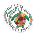 (2 Pack) Skip A Straw Save A Turtle Magnets - Eco-Friendly Motivational Magnets - Floral Turtle Magnets - 5" On Longest Side - for Cars, Fridges, Toolboxes - Made in USA - MAG4174