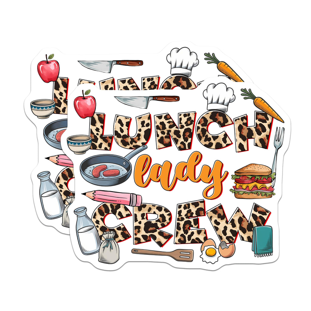 (2 Pack) Lunch Lady Crew Magnets - Leopard Print - School Cafeteria Staff Decoration - 5" On Longest Side - Sticks to Smooth Flat Surfaces - Made in USA - MAG10960
