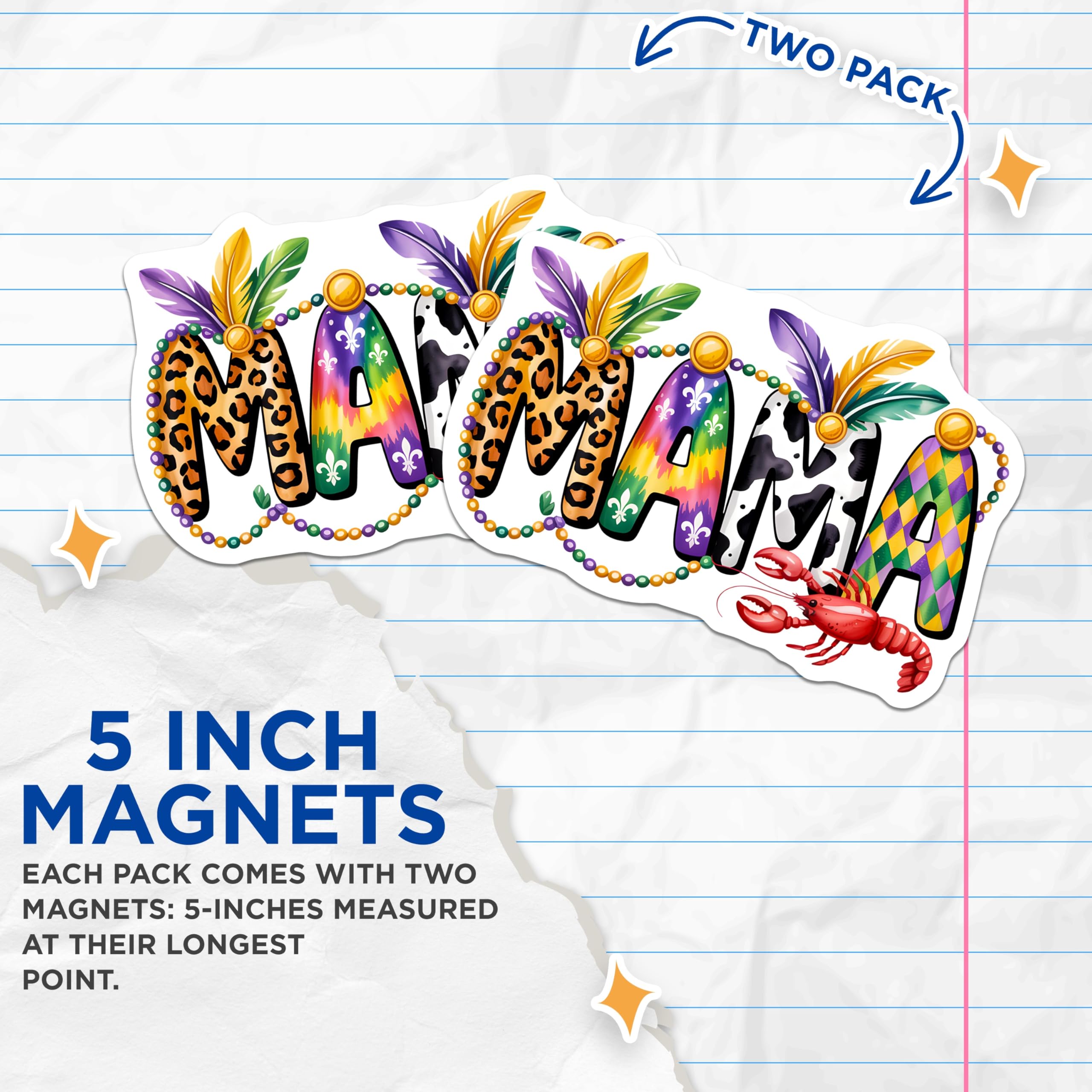 (2 Pack) Mardi Gras Mama Magnets - New Orleans Crawfish Art - Festive Refrigerator Decor - 5 Inches On Longest Side - Thick Durable Magnet - Made in USA - MAG23761