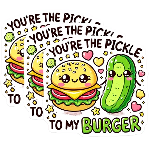 (3 Pack) Pickle to My Burger Decals - Kawaii Food Stickers - Funny Laptop Decal - 3 Inches On Longest Side - Easy Peel & Apply - Made in USA - 3MCS4465