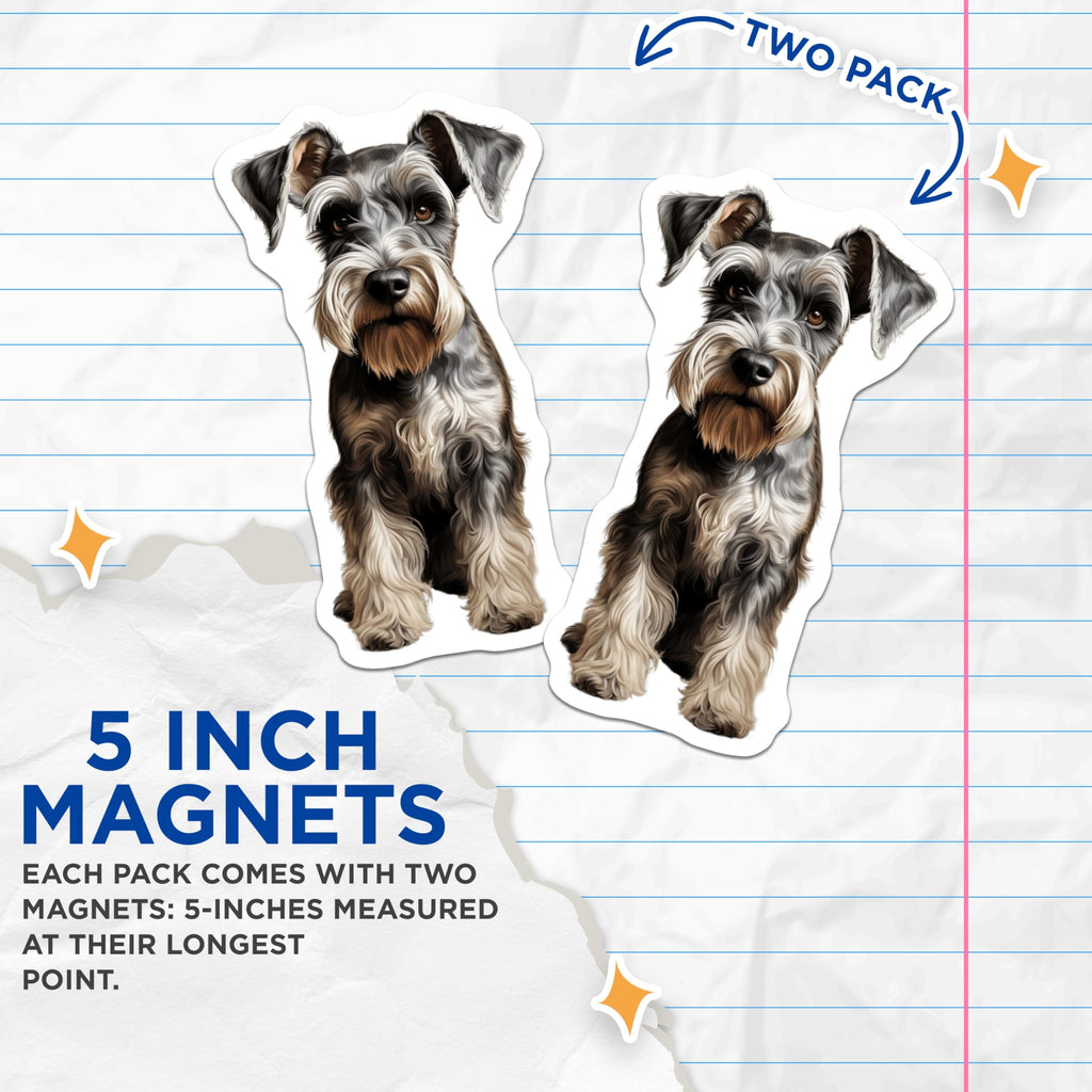 (2 Pack) Realistic Schnauzer Magnets - Dog Lover Decor - Pet Parent Home Accent - 5 Inches On Longest Side - Thick Durable Magnet - Made in USA - MAG29830
