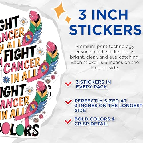 (3 Pack) Fight Cancer Decals - Awareness Ribbon - Inspirational Decal - 3 Inches On Longest Side - Easy Peel & Apply - Made in USA - 3MCS7511