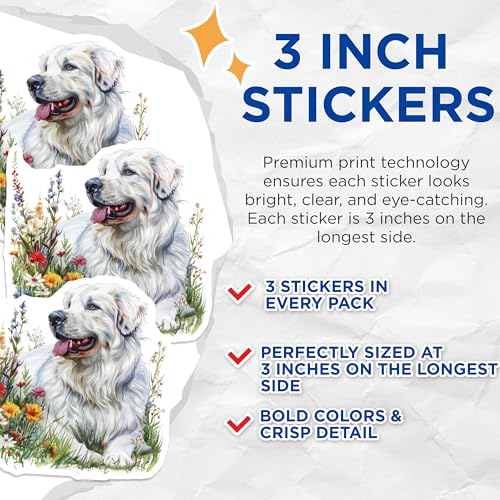 (3 Pack) Great Pyrenees Decals - Dog Lover Stickers - Laptop Decals- 3 Inches On Longest Side - Easy Peel & Apply - Made in USA - 3MCS5888