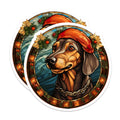 (2 Pack) Christmas Dachshund Magnets - Holiday Dog Decor - Stained Glass Art - 5 Inches On Longest Side - Thick Durable Magnet - Made in USA - MAG30131