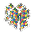 (2 Pack) Autism Awareness Puzzle Bow Stickers - Inspirational Quotes - Colorful Decorative Decals - 5" On Longest Side - Sticks to Smooth Flat Surfaces - Made in USA - BMCS8640