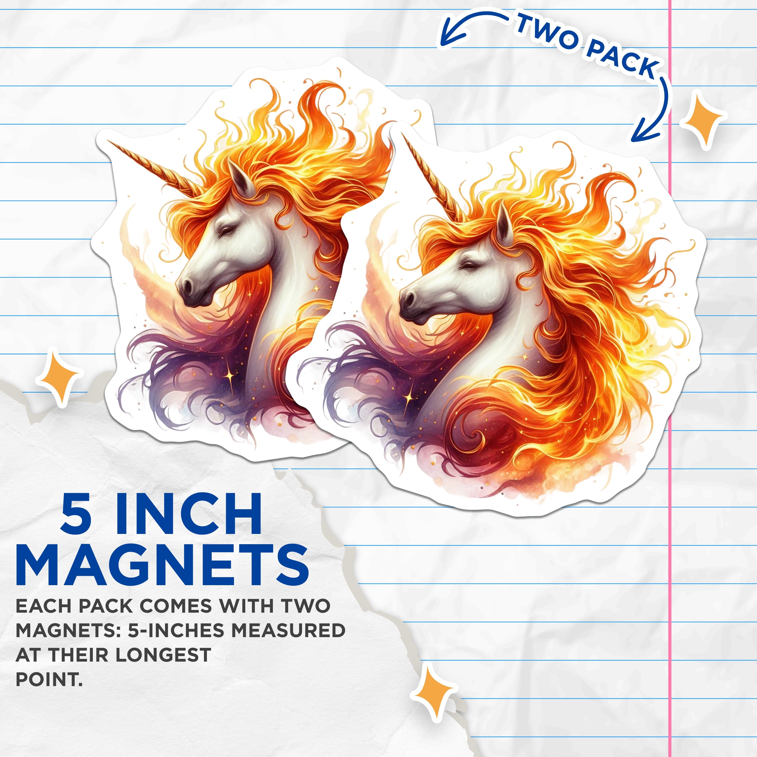 (2 Pack) Magical Unicorn Magnets - Fantasy Horse Decor - Whimsical Mythical Creature Art - 5 Inches On Longest Side - Thick Durable Magnet - Made in USA - MAG38507