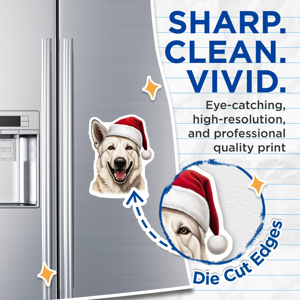 (2 Pack) White Shepherd Christmas Dog Magnets - Santa Hat Pet Decor - Holiday Canine Fridge Accent - 5 Inches On Longest Side - Thick Durable Magnet - Made in USA - MAG28022