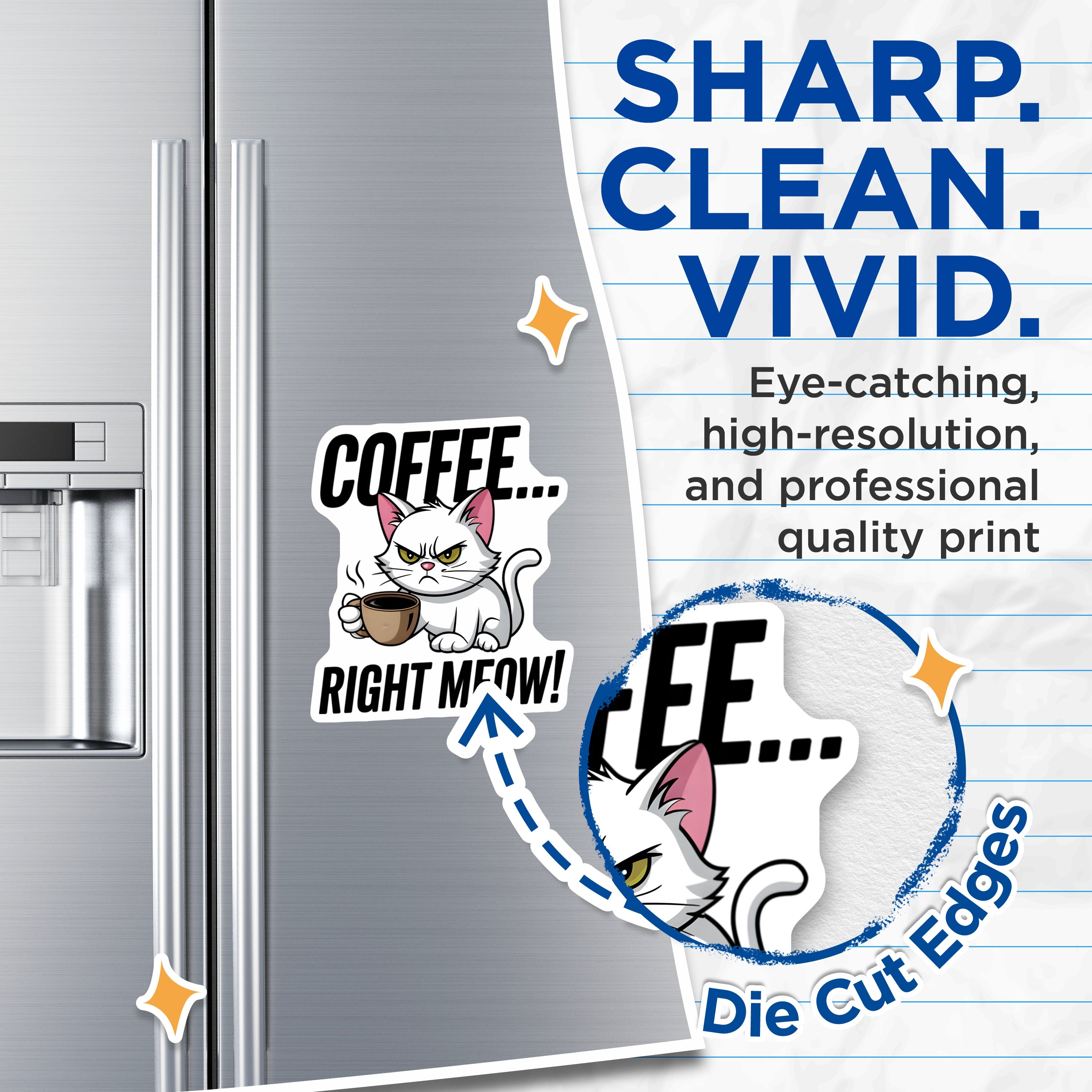 (2 Pack) Grumpy Cat Coffee Magnets - Funny Cat Refrigerator - Meow Morning Humor Decor - 5 Inches On Longest Side - Thick Durable Magnet - Made in USA - MAG38707