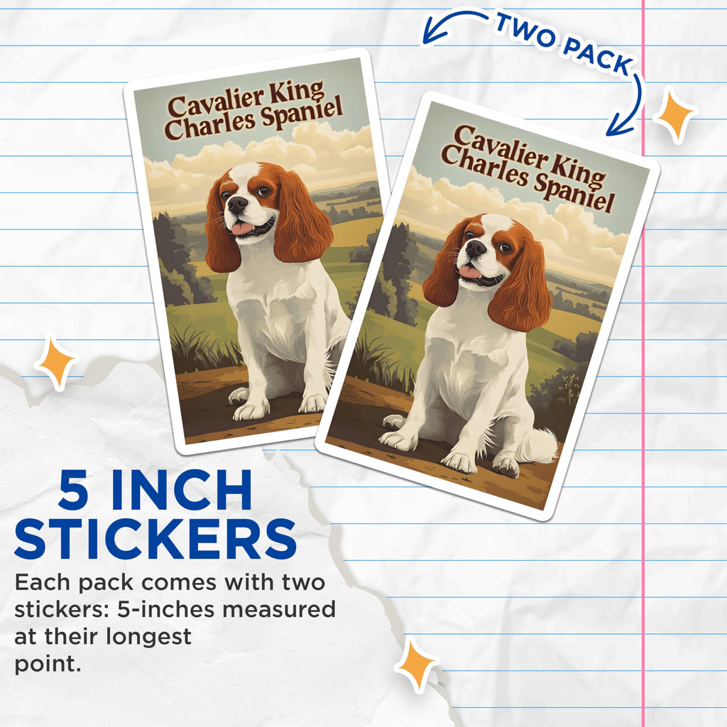 (2 Pack) Cavalier King Charles Spaniel Stickers - Dog Breed Art - Animal Lover Decal - 5" On Longest Side - Sticks to Smooth Flat Surfaces - Made in USA - BMCS21698