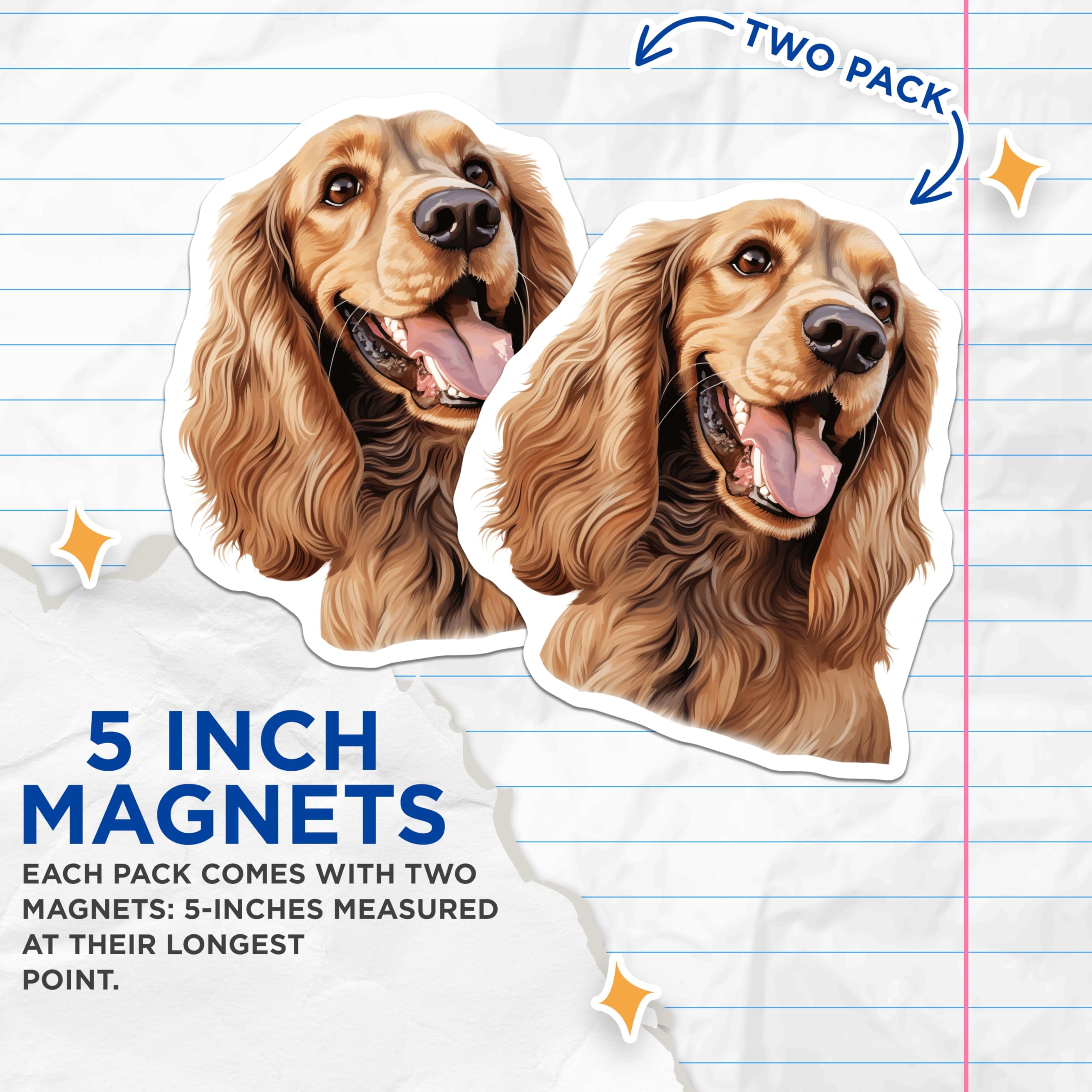 (2 Pack) Cocker Spaniel Magnets - Dog Art Decor - Pet Lover Collectibles - 5 Inches On Longest Side - Thick Durable Magnet - Made in USA - MAG23867
