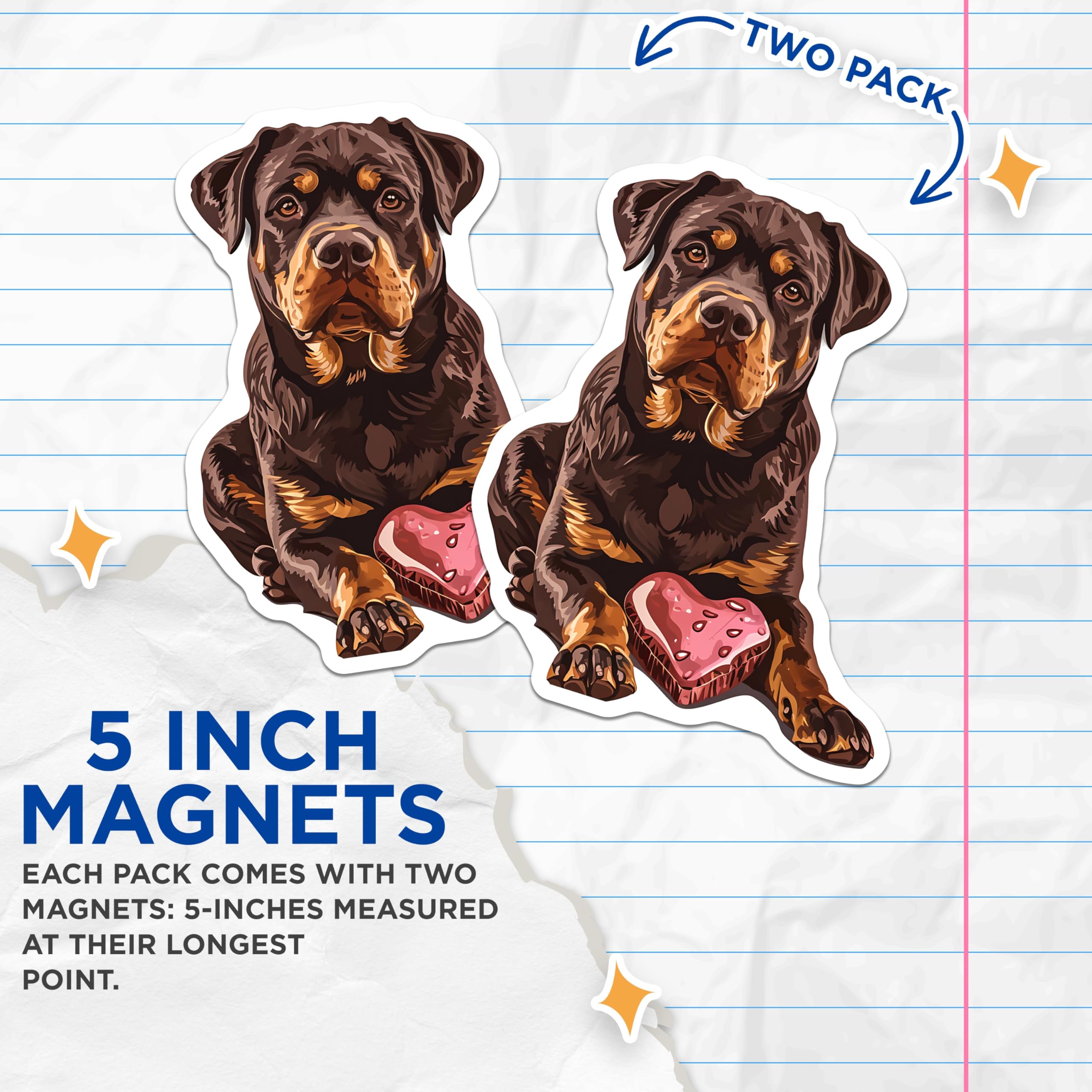(2 Pack) Rottweiler Dog Magnets - Heart Candy Decor - Cute Pet Refrigerator Locker - 5" On Longest Side - Premium Magnet - for Cars, Refrigerators, Toolboxes, Lockers - Made in USA - MAG16624