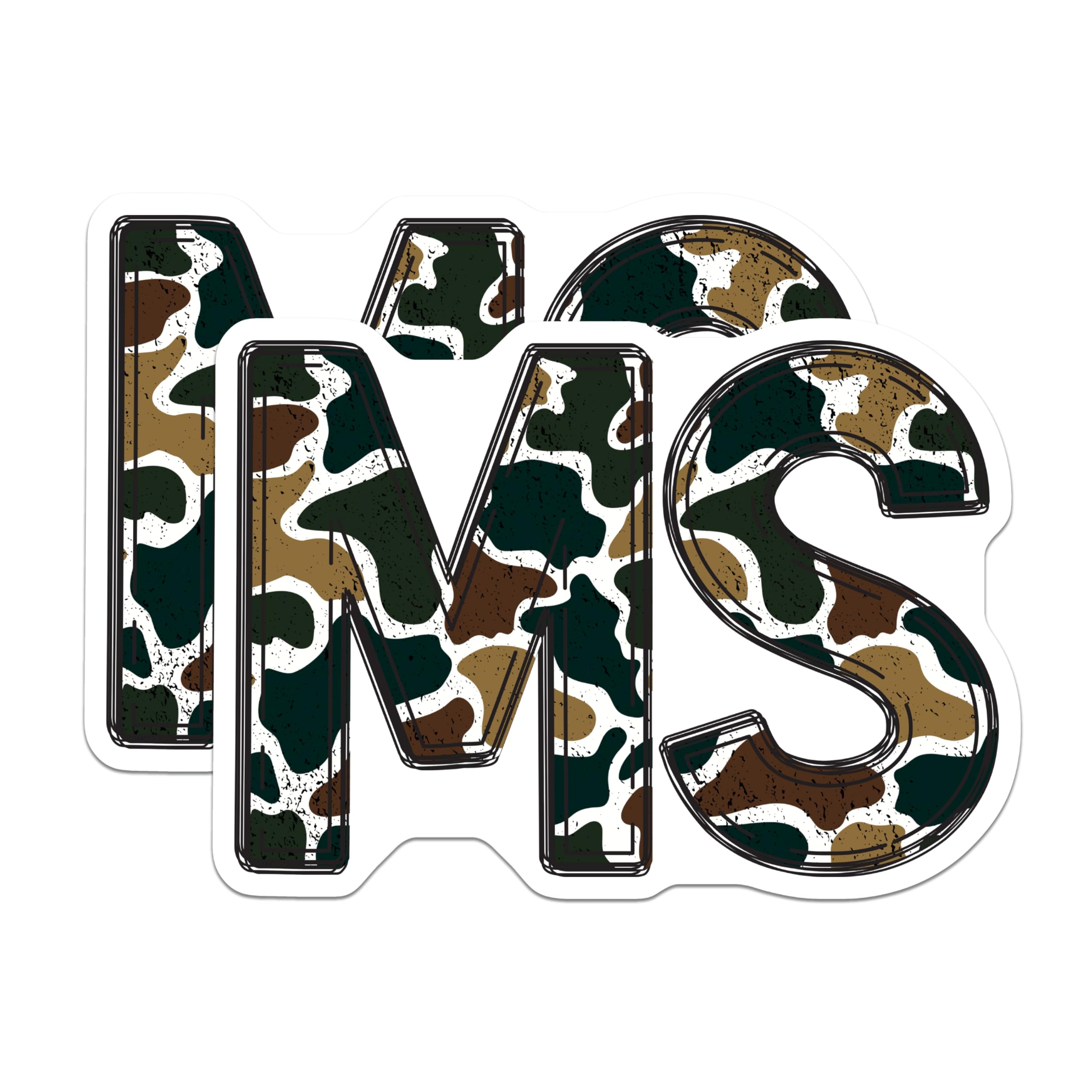 (2 Pack) MS Camouflage Letters Stickers - Initial Monogram Decals - Military Grunge Design - 5" On Longest Side - Sticks to Smooth Flat Surfaces - Made in USA - BMCS20349