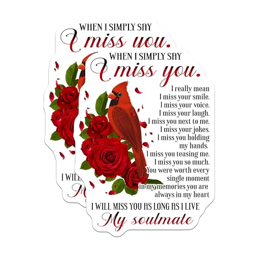 (2 Pack) I Miss You Stickers - Soulmate - Romantic Red Bird Love Design - 5" On Longest Side - Sticks to Smooth Flat Surfaces - Made in USA - BMCS6118