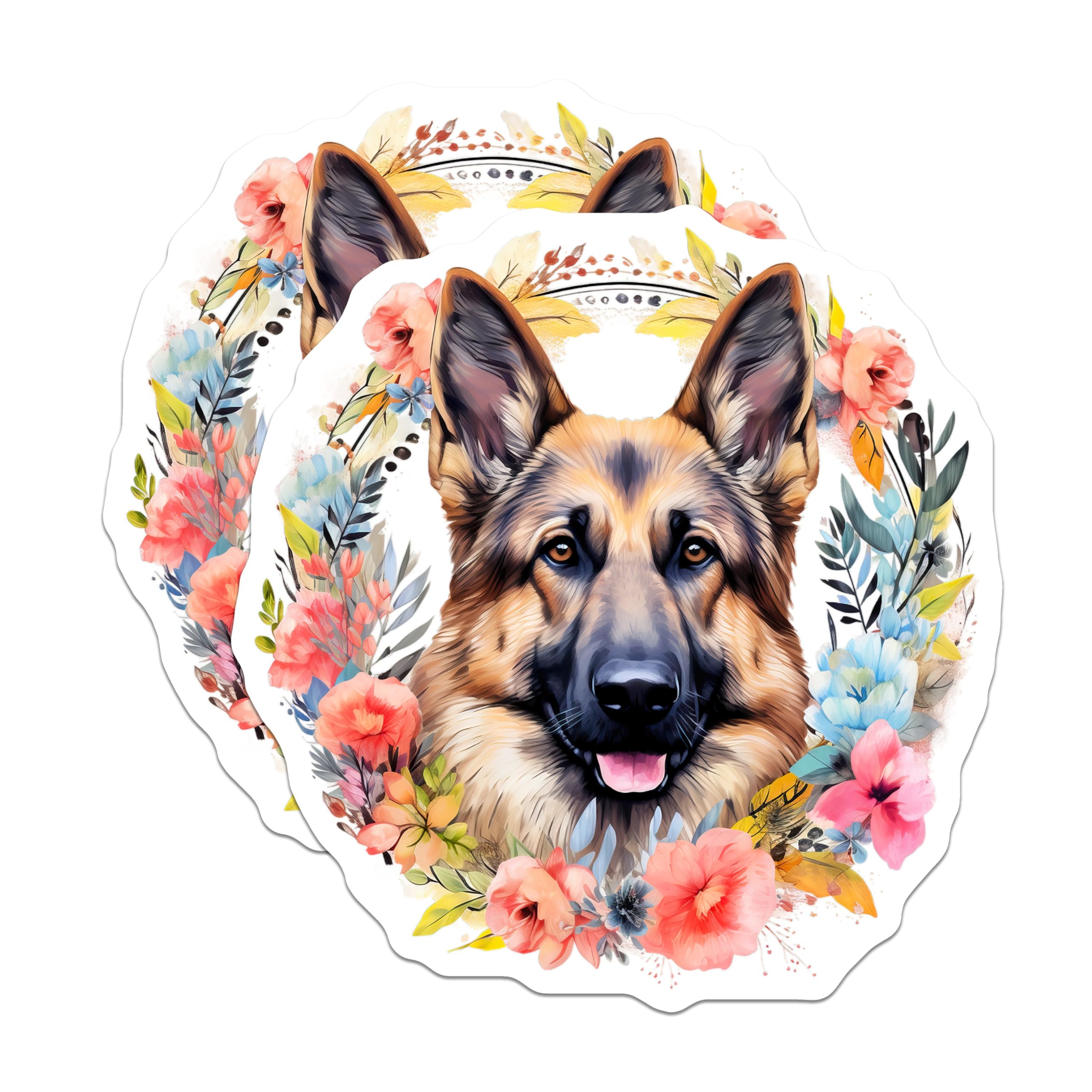 (2 Pack) German Shepherd Magnets - Floral Dog Art - Pet Parent Accessories - 5 Inches On Longest Side - Thick Durable Magnet - Made in USA - MAG26894