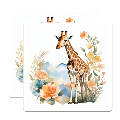 (2 Pack) Giraffe Floral Magnets Magnets - Wild Animal Decor - 5" On Longest Side - Made in USA - Sticks to Refrigerators & Metal Surfaces - MAG8687