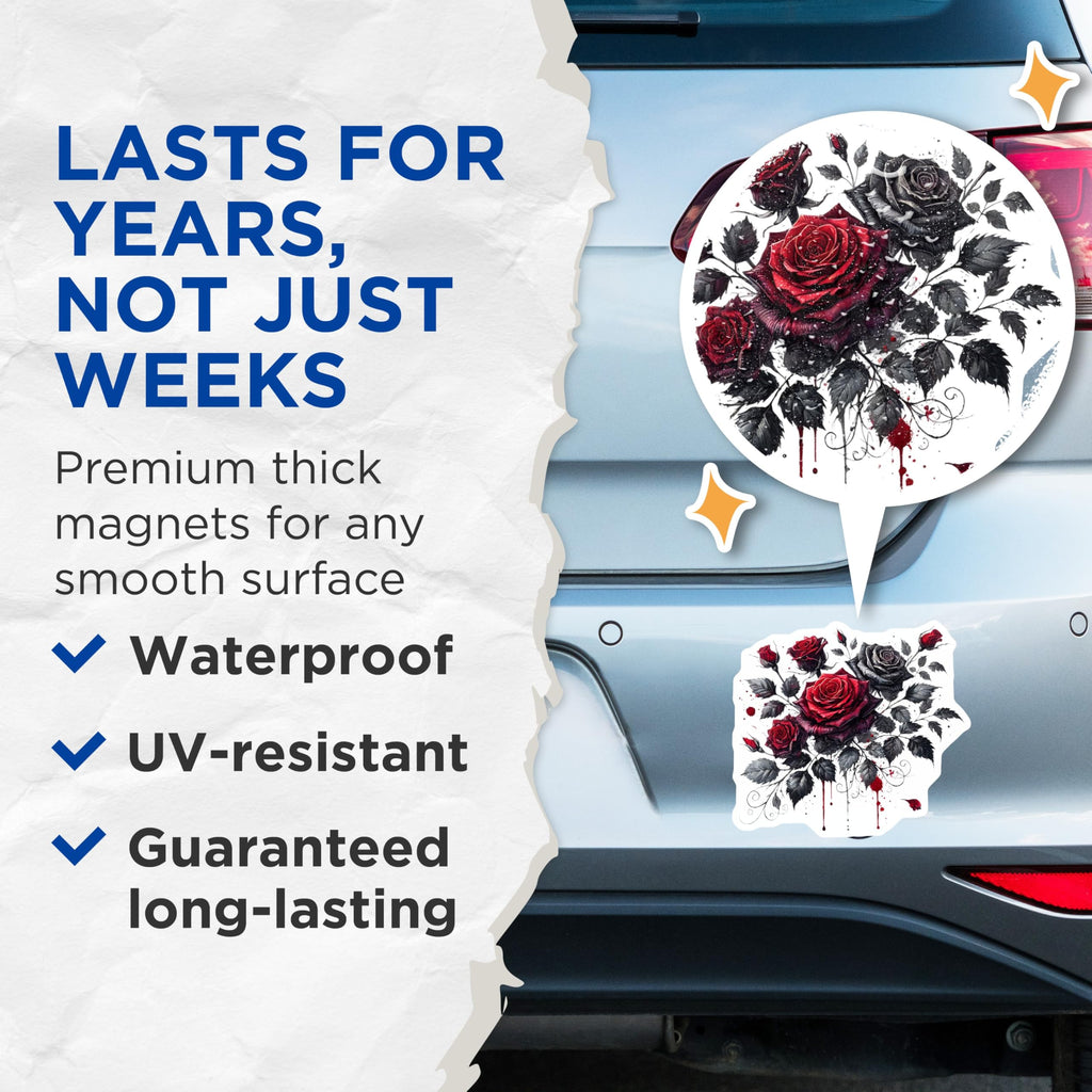 (2 Pack) Gothic Roses Magnets - Dark Floral Art - Red And Black Rose Bouquet Fridge Magnets - 5" On Longest Side - Premium Magnet - for Cars, Refrigerators, Toolboxes, Lockers - Made in USA - MAG15743