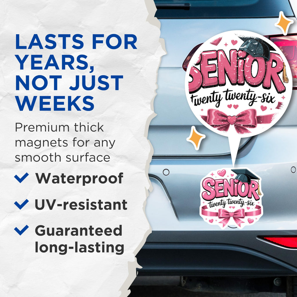 (2 Pack) Senior 2026 Magnets - Graduation Class of Twenty Twenty-Six - High School College Grad Celebration Decor - 5 Inches On Longest Side - Thick Durable Magnet - Made in USA - MAG22720