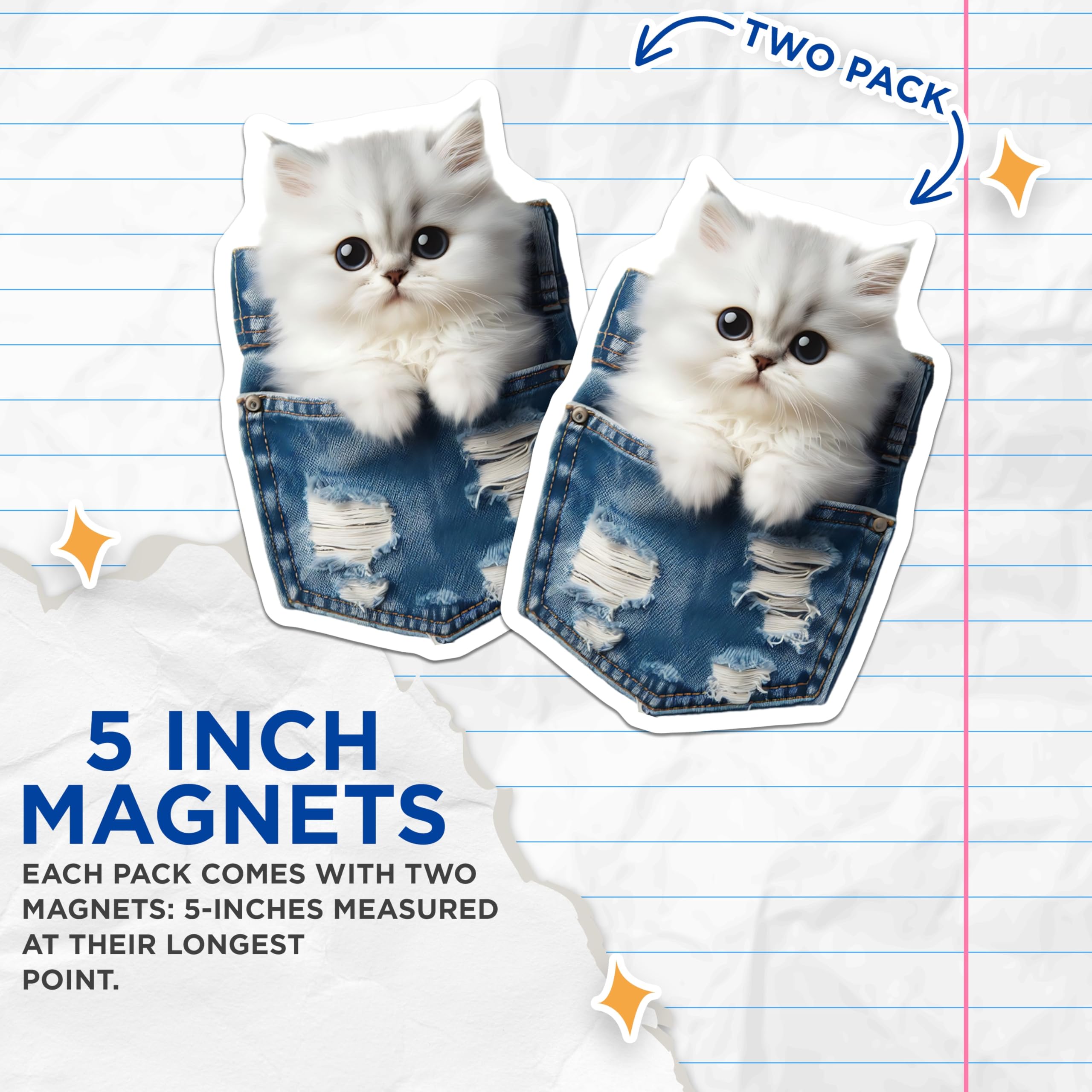 (2 Pack) Kitten in Pocket Magnets - Cute Cat Decor - Refrigerator Magnets - 5" On Longest Side - Premium Magnet - for Cars, Refrigerators, Toolboxes, Lockers - Made in USA - MAG15360