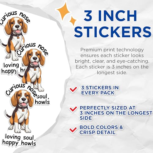 (3 Pack) Beagle Decals - Puppy Dog Stickers - Loving Soul Decal - 3 Inches On Longest Side - Easy Peel & Apply - Made in USA - 3MCS1252