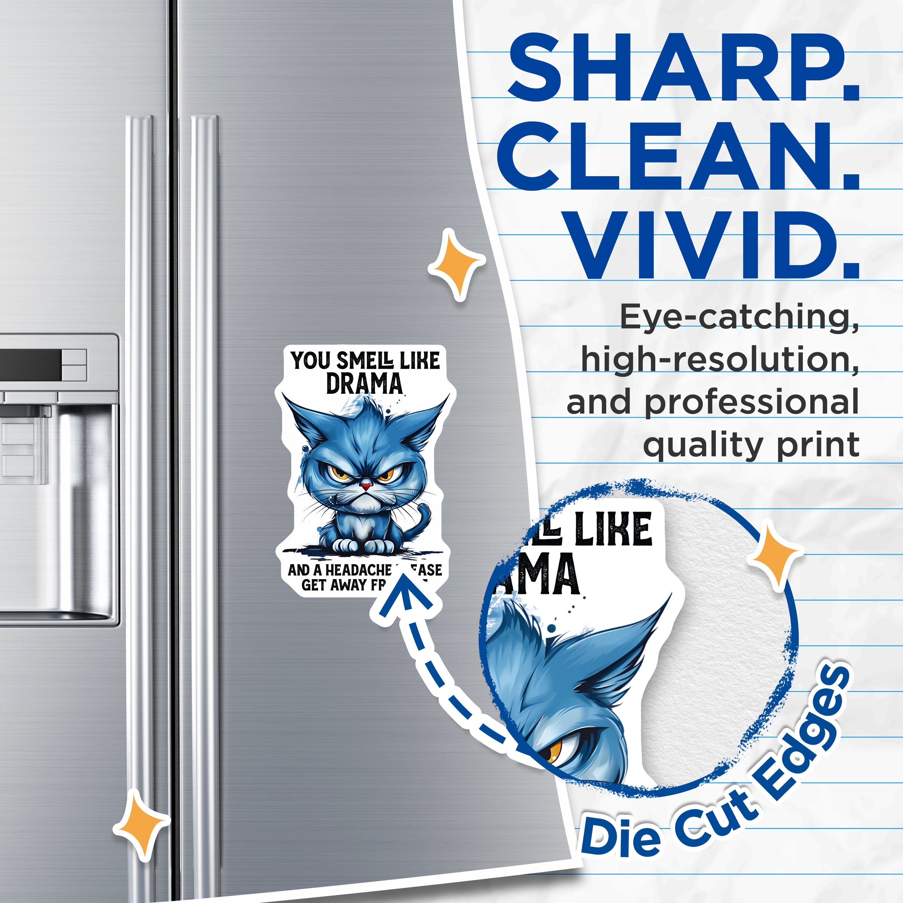 (2 Pack) Grumpy Cat Magnets - Funny Drama Queen Humor - Sarcastic Fridge Magnets - Introvert Office Decor - 5 Inches On Longest Side - Thick Durable Magnet - Made in USA - MAG37415