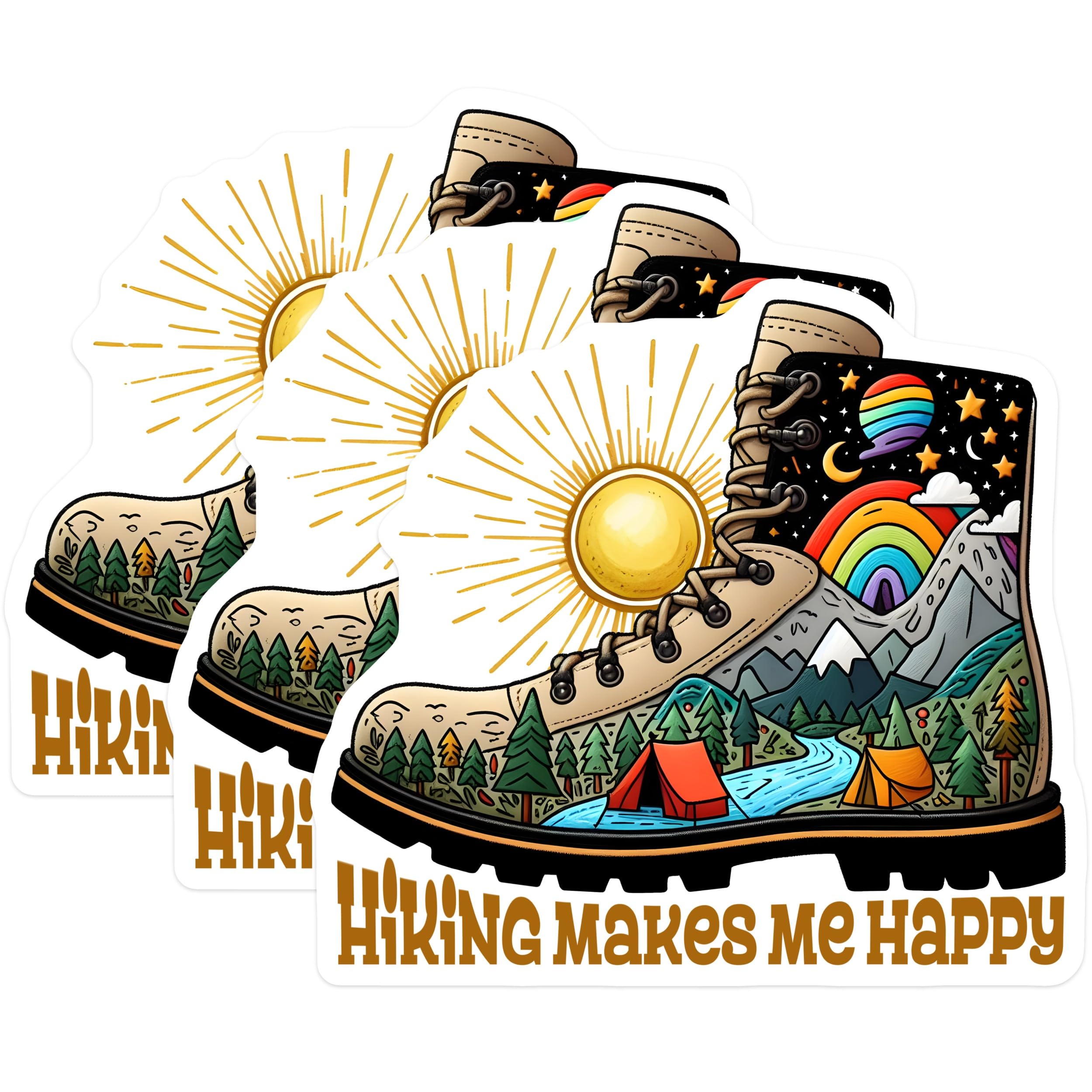 (3 Pack) Hiking Boot Decals - Outdoor Adventure - Camping Lover - 3 Inches On Longest Side - Easy Peel & Apply - Made in USA - 3MCS2040