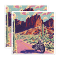 (2 Pack) Motorcycle Desert Magnets - Arizona Road Trip - Superstition Mountains Decor - 5" On Longest Side - Premium Magnet - for Cars, Refrigerators, Toolboxes, Lockers - Made in USA - MAG18299
