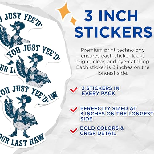 (3 Pack) Cowboy Goose Decals - Yee Haw - Funny Animal Decal - 3 Inches On Longest Side - Easy Peel & Apply - Made in USA - 3MCS4686