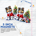 (2 Pack) Cute Sheltie Puppy Magnets - Santa Suit Dog Decor - Christmas Refrigerator Art - 5 Inches On Longest Side - Thick Durable Magnet - Made in USA - MAG24049
