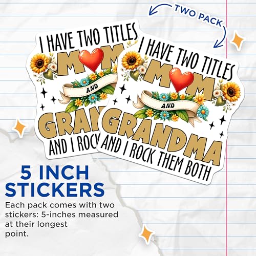 (2 Pack) Mom and Grandma Stickers - Heart and Flowers - Mother's Day Decal - 5" On Longest Side - Sticks to Smooth Flat Surfaces - Made in USA - BMCS8193