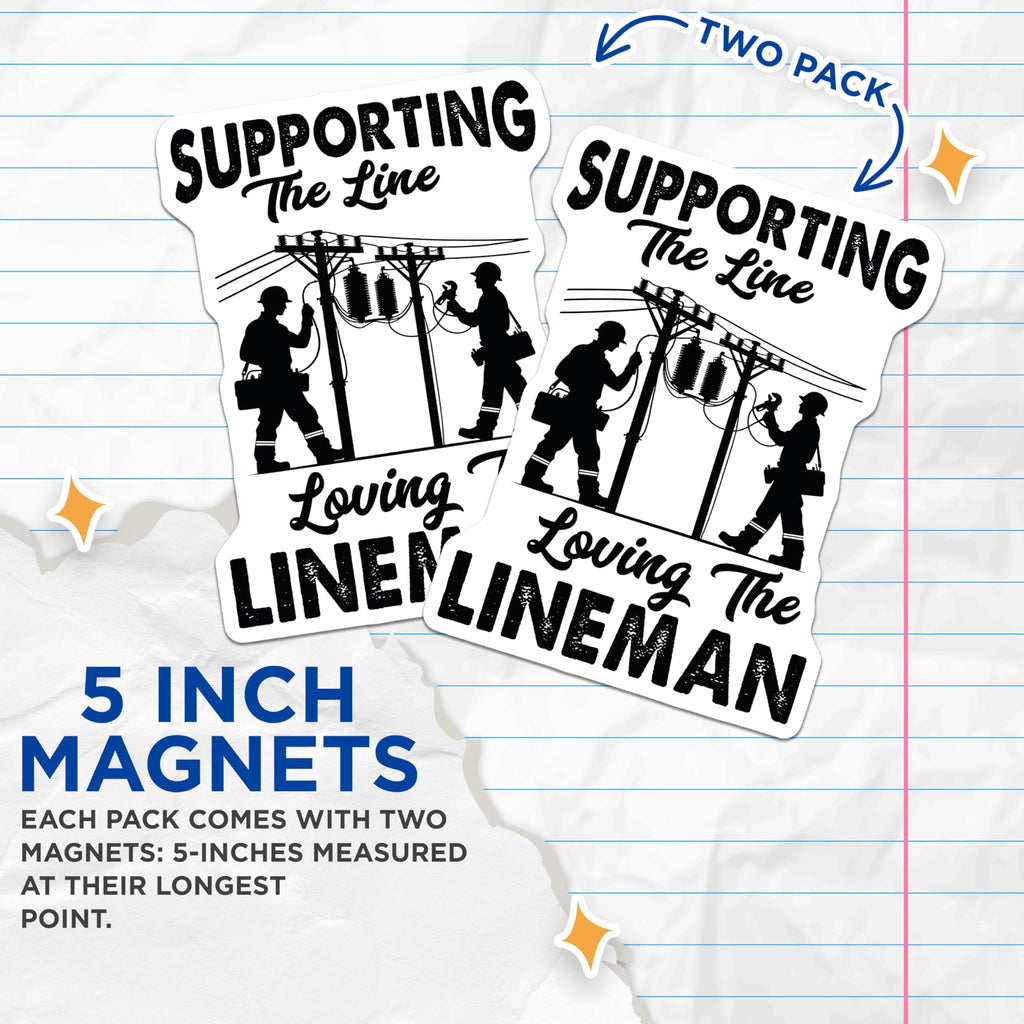 (2 Pack) Lineman Magnets - Electrical Worker Support - Power Line Crew Decor - 5 Inches On Longest Side - Thick Durable Magnet - Made in USA - MAG20698