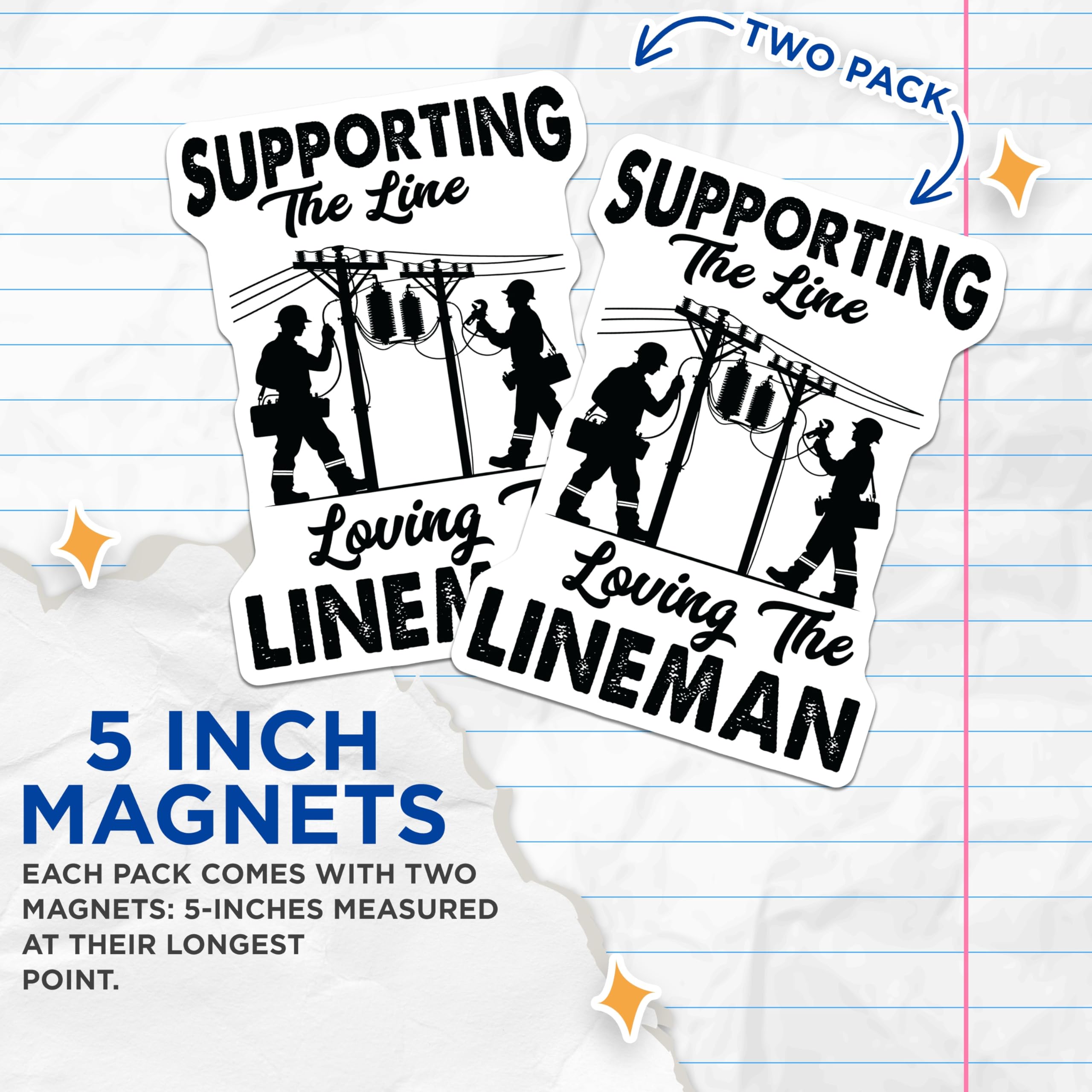 (2 Pack) Lineman Magnets - Electrical Worker Support - Power Line Crew Decor - 5 Inches On Longest Side - Thick Durable Magnet - Made in USA - MAG20698