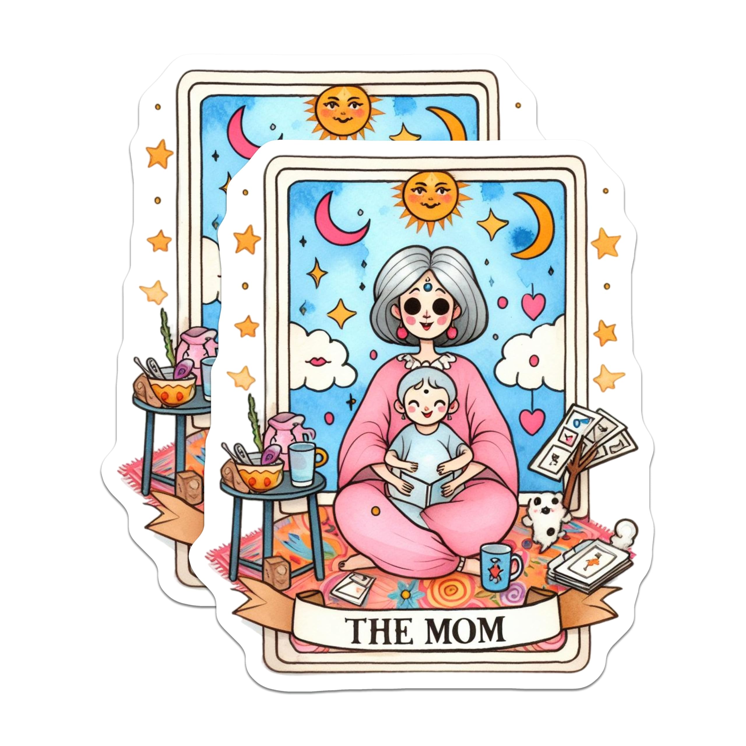 (2 Pack) The Mom Tarot Card Magnets - Sacred Motherhood Child Oracle Art - Whimsical Celestial Family Love Fridge Decor - 5 Inches On Longest Side - Thick Durable Magnet - Made in USA - MAG22603