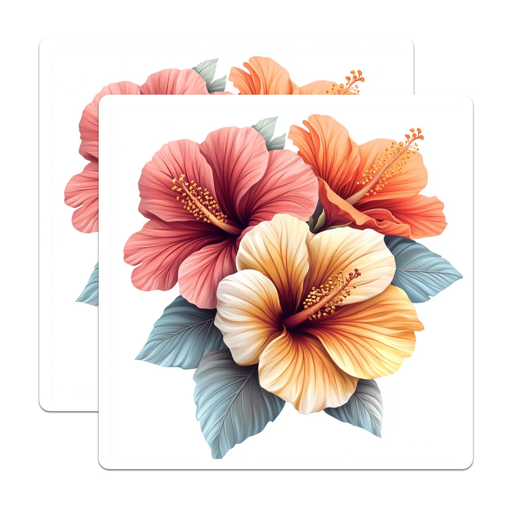 (2 Pack) Tropical Hibiscus Magnets - Floral Refrigerator Decor - Summer Kitchen Art - 5 Inches On Longest Side - Thick Durable Magnet - Made in USA - MAG29875