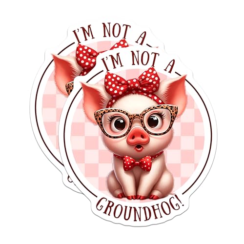 (2 Pack) I'm Not A Groundhog Stickers - Cute Pig - Funny Animal Art - 5" On Longest Side - Sticks to Smooth Flat Surfaces - Made in USA - BMCS7945