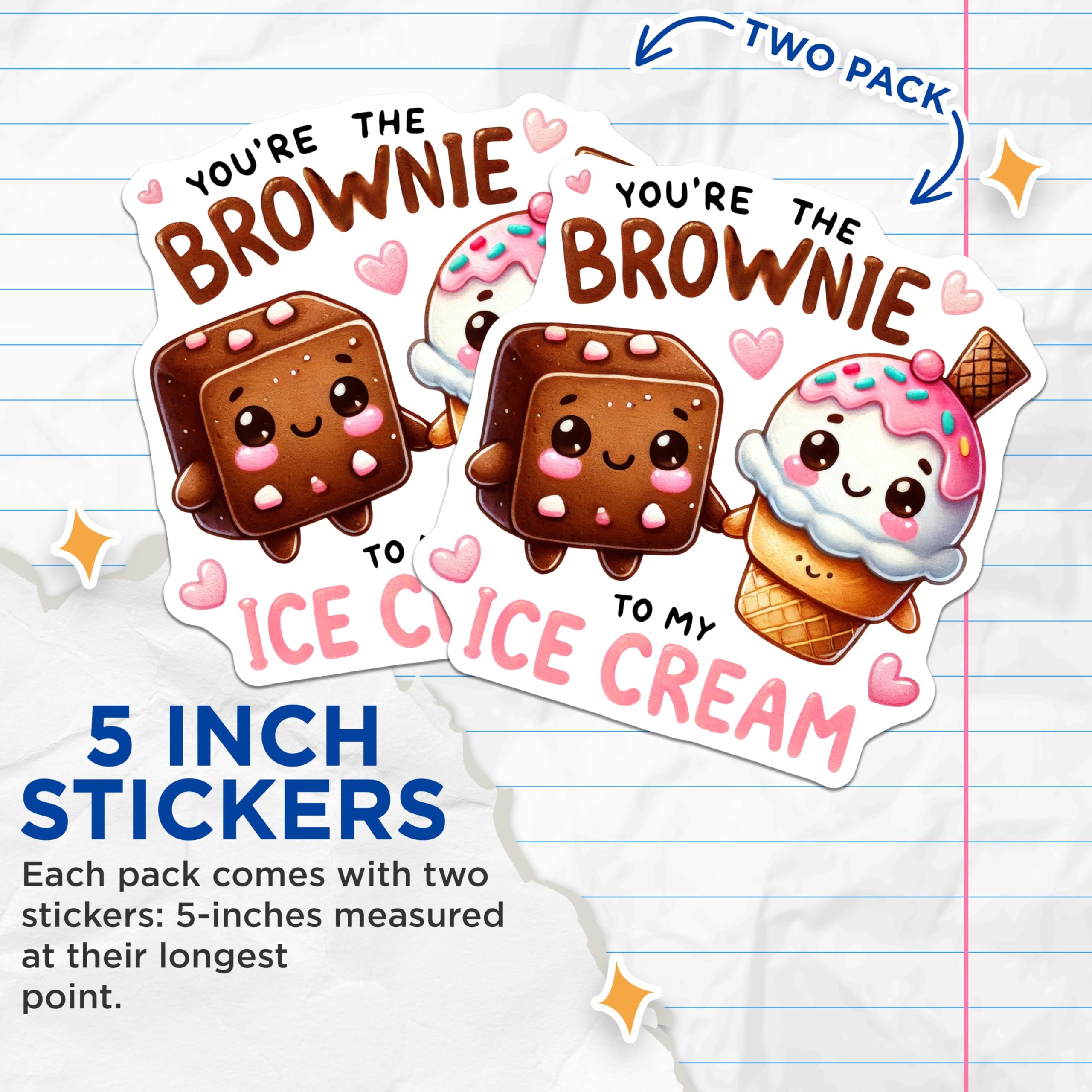 (2 Pack) You're The Brownie to My Ice Cream Stickers - Cute Food Stickers - Adorable Ice Cream and Brownie Stickers - 5" On Longest Side - Sticks to Any Smooth Flat Surface - Made in USA - BMCS3370