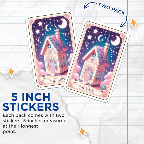 (2 Pack) The House Stickers - Cute House Sticker - Dreamy House Art Sticker - Starry Night House Sticker - 5" On Longest Side - Sticks to Smooth Flat Surfaces - Made in USA - BMCS5439