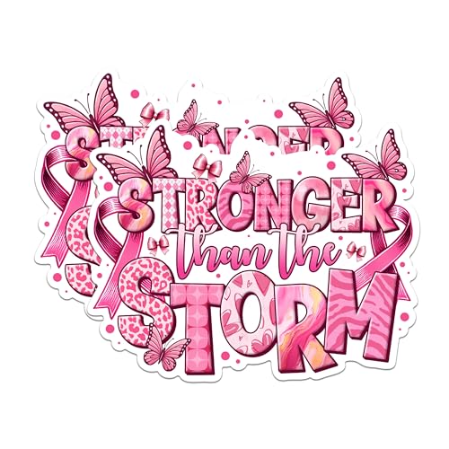 (2 Packs) Stronger Than The Storm Stickers - Breast Cancer Awareness Decals - 5 Inches On Longest Side - Premium Vinyl Decal - Sticks to Any Smooth Flat Surface - Made in USA - BMCS2436