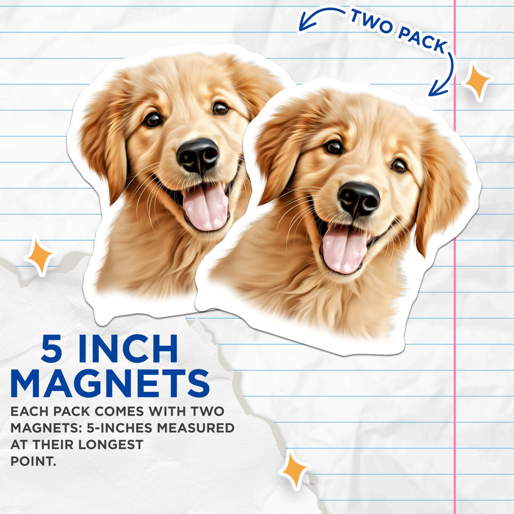 (2 Pack) Golden Retriever Puppy Magnets - Cute Dog Decor - Dog Mom Essentials - Pet Parent Accessory - 5 Inches On Longest Side - Thick Durable Magnet - Made in USA - MAG26638