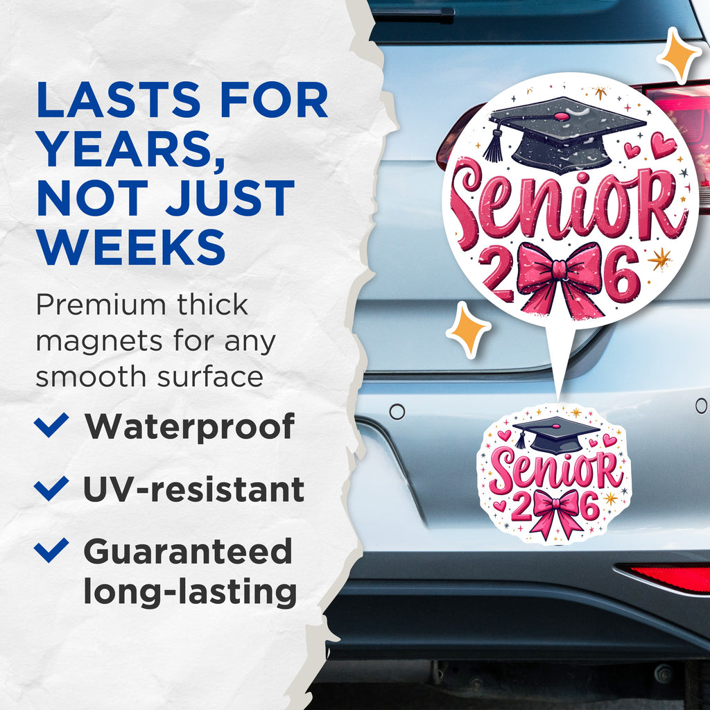 (2 Pack) Senior 2026 Magnets - Class of 2026 Decor - High School College Graduate - 5 Inches On Longest Side - Thick Durable Magnet - Made in USA - MAG39317