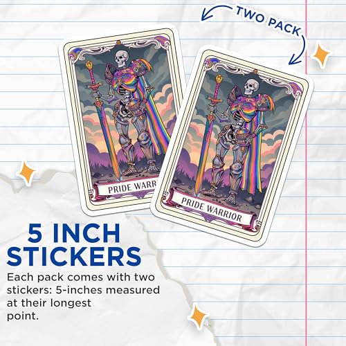 (2 Pack) Pride Warrior Stickers - Skeleton Warrior Rainbow Design - LGBTQIA+ Pride Art Stickers - 5" On Longest Side - Sticks to Smooth Flat Surfaces - Made in USA - BMCS4251