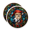 (2 Pack) Christmas Dog Magnets - Stained Glass Dog Art - Holiday Greyhound Decor - 5 Inches On Longest Side - Thick Durable Magnet - Made in USA - MAG26725