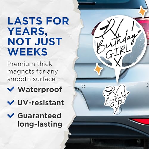 (2 Pack) Birthday Girl Magnets - Western Theme - Cute Birthday Celebration - 5" On Longest Side - for Cars, Refrigerators, Toolboxes, Lockers - Made in USA BMCS3364