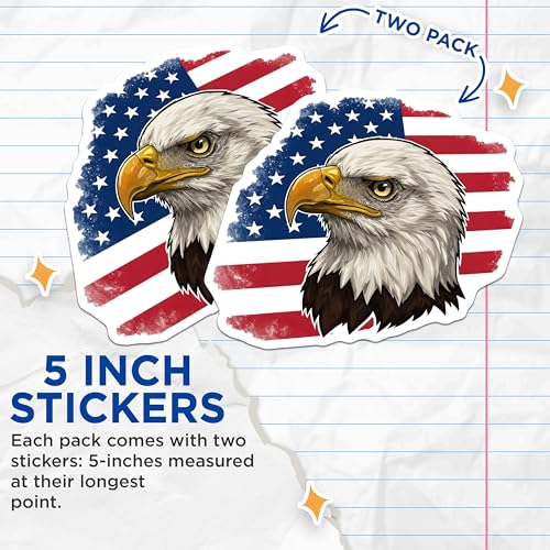(2 Pack) American Eagle Stickers - Patriotic USA Flag - Bald Eagle Decal for Laptops Water Bottles - 5" On Longest Side - Sticks to Smooth Flat Surfaces - Made in USA - BMCS9953