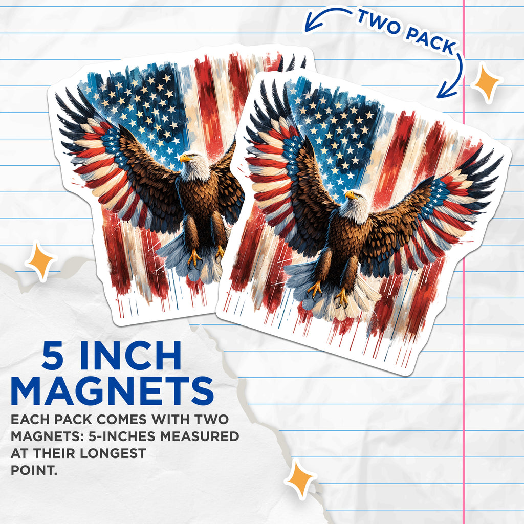 (2 Pack) American Flag Eagle Magnets - Patriotic USA Decor - Independence Day Display - 5 Inches On Longest Side - Thick Durable Magnet - Made in USA - MAG39567