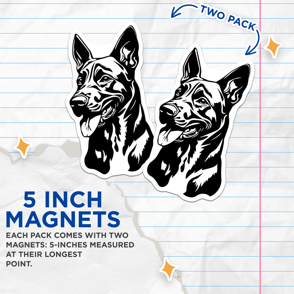 (2 Pack) German Shepherd Magnets - Dog Lover Decor - Pet Parent Item - 5 Inches On Longest Side - Thick Durable Magnet - Made in USA - MAG36787